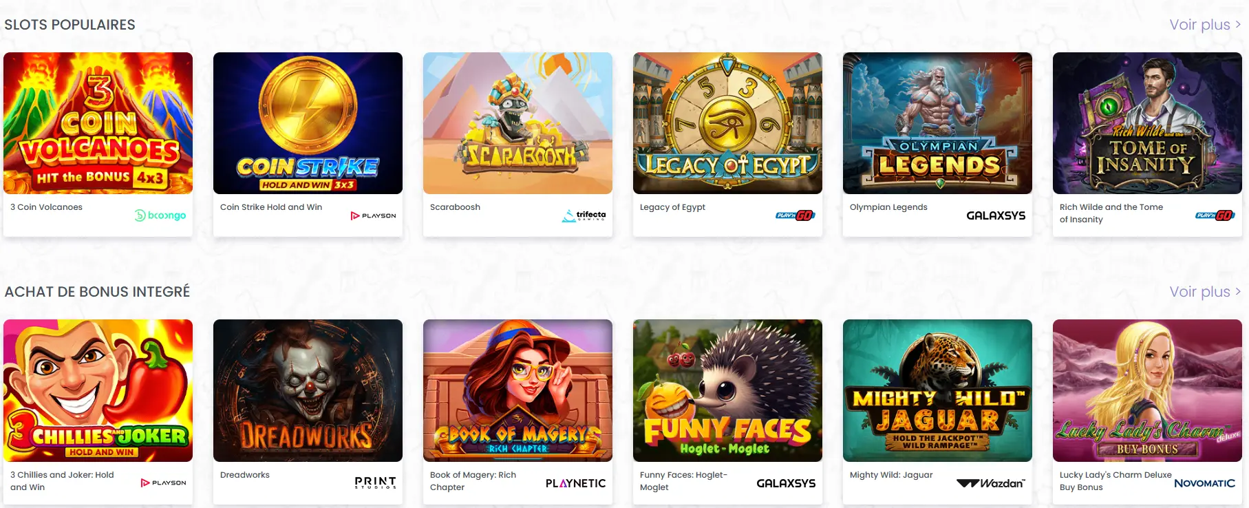 Sélection de jeux de casino sur Madnix Casino